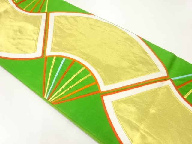 JAPANESE KIMONO / ANTIQUE FUKURO OBI / SILK / WOVEN FOLDING FAN PATTERN